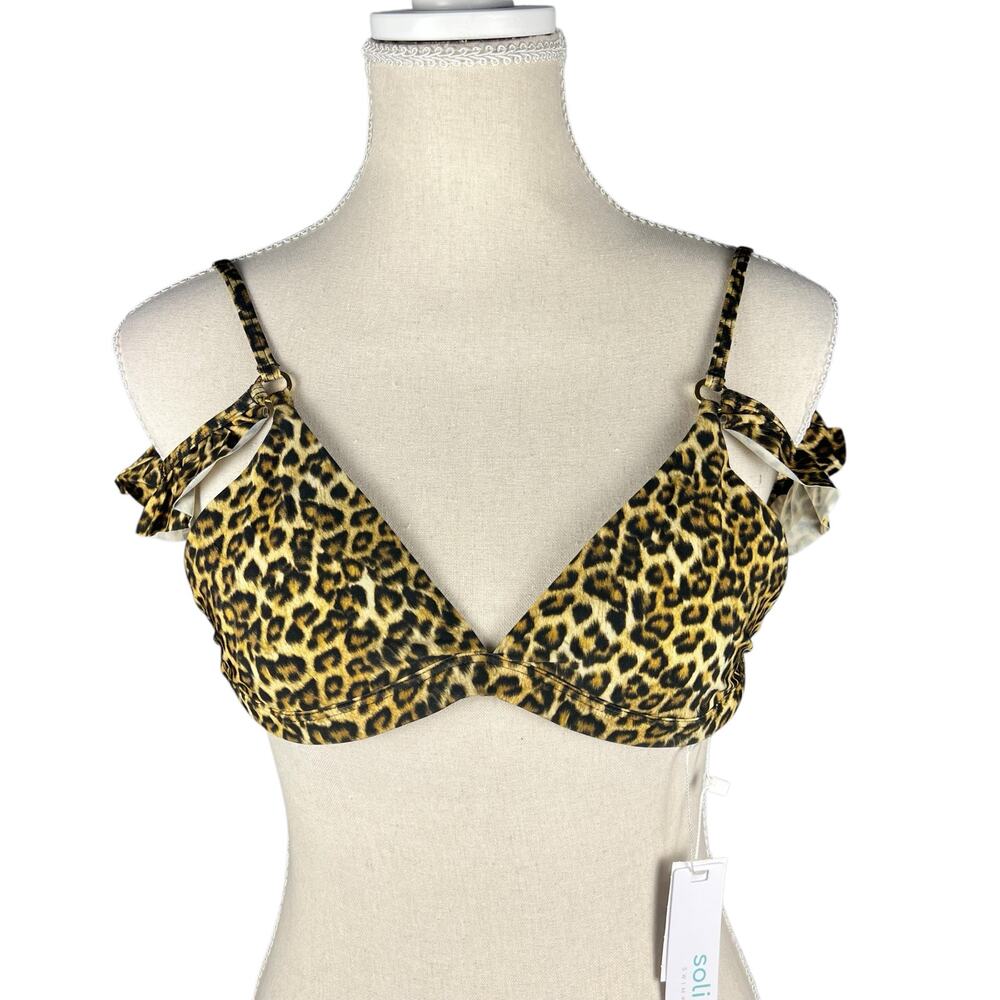 NWT Solido Leopard Ruffle Triangle Bikini Top Y2K Halter Swim Small